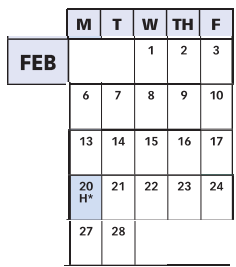 District School Academic Calendar for Gateway To College Program for February 2023