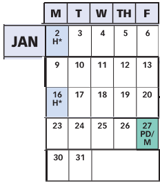 District School Academic Calendar for Westland Middle for January 2023