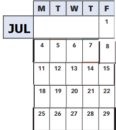 District School Academic Calendar for Alternative Programs for July 2022