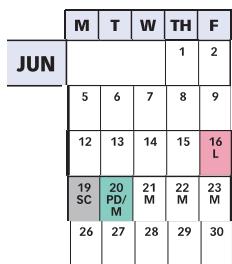 District School Academic Calendar for Thomas W. Pyle Middle School for June 2023