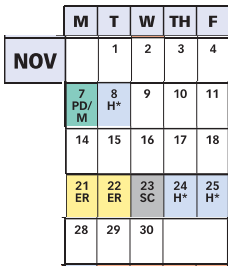 District School Academic Calendar for Westland Middle for November 2022