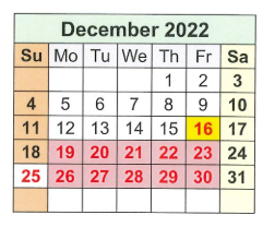 District School Academic Calendar for T S Morris Elementary School for December 2022