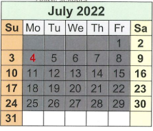 District School Academic Calendar for T S Morris Elementary School for July 2022