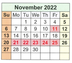 District School Academic Calendar for T S Morris Elementary School for November 2022