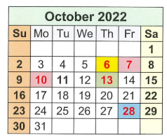 District School Academic Calendar for T S Morris Elementary School for October 2022