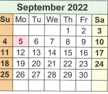 District School Academic Calendar for T S Morris Elementary School for September 2022