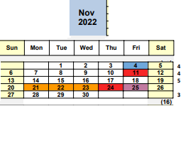 District School Academic Calendar for Sun Terrace Elementary for November 2022