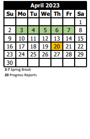 District School Academic Calendar for Hannan Elementary for April 2023