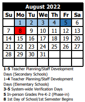 District School Academic Calendar for Eddy Middle School for August 2022