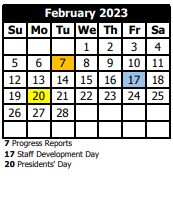 District School Academic Calendar for Marshall Middle School for February 2023