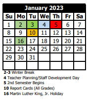 District School Academic Calendar for Marshall Middle School for January 2023