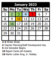 District School Academic Calendar for ST. Marys Video And Communication Technology for January 2023