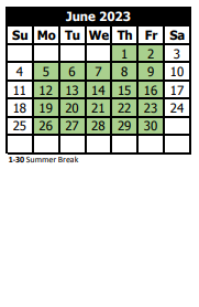 District School Academic Calendar for Shaw High School for June 2023