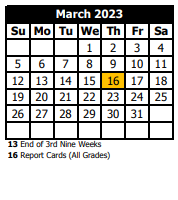 District School Academic Calendar for Claflin Center for March 2023
