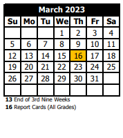 District School Academic Calendar for Shaw High School for March 2023