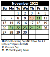District School Academic Calendar for Jordan Vocational High School for November 2022
