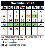 District School Academic Calendar for Spencer High School for November 2022