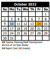 District School Academic Calendar for Veterans Memorial Middle School for October 2022