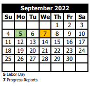 District School Academic Calendar for Marshall Middle School for September 2022