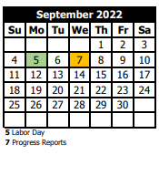 District School Academic Calendar for Shaw High School for September 2022