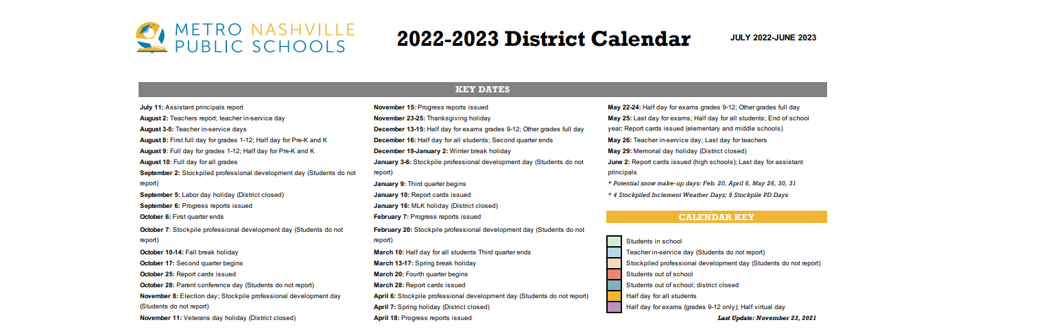 District School Academic Calendar Key for Cole Elementary School