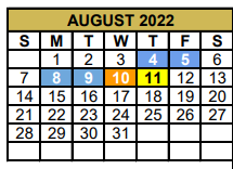 District School Academic Calendar for Alternative Education School for August 2022