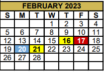 District School Academic Calendar for Alternative Education School for February 2023