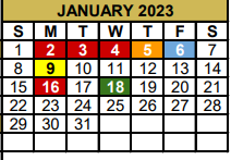 District School Academic Calendar for Alternative Education School for January 2023