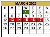 District School Academic Calendar for Alternative Education School for March 2023