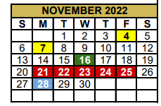 District School Academic Calendar for Jefferson Co Youth Acad for November 2022