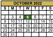 District School Academic Calendar for Alternative Education School for October 2022