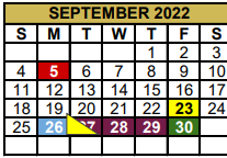 District School Academic Calendar for Alternative Education School for September 2022