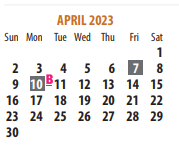 District School Academic Calendar for Memorial Intermediate for April 2023