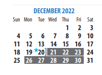 District School Academic Calendar for Memorial Elementary for December 2022