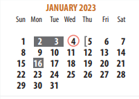 District School Academic Calendar for Memorial Elementary for January 2023