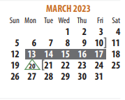 District School Academic Calendar for Memorial Elementary for March 2023