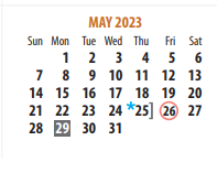District School Academic Calendar for Discipline Alternative Education P for May 2023