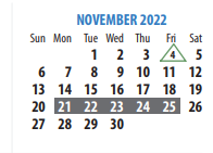 District School Academic Calendar for Memorial Pri for November 2022