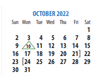 District School Academic Calendar for Memorial Pri for October 2022