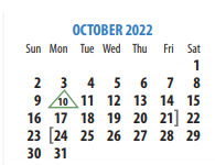 District School Academic Calendar for Lamar Elementary for October 2022