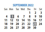 District School Academic Calendar for Memorial Intermediate for September 2022