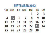 District School Academic Calendar for Lone Star Elementary for September 2022