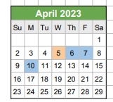 District School Academic Calendar for Early Learning Center for April 2023