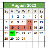District School Academic Calendar for Timothy Dwight School for August 2022