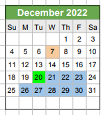 District School Academic Calendar for Primary Learning Academy for December 2022