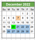 District School Academic Calendar for Early Learning Center for December 2022