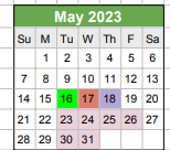 District School Academic Calendar for Bishop Woods School for May 2023