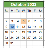 District School Academic Calendar for Headstart for October 2022
