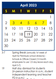District School Academic Calendar for Watkins Early Childhood Center for April 2023