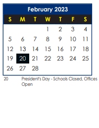 District School Academic Calendar for Willis A. Jenkins Elementary for February 2023